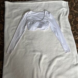 Aerie White Ribbed Long Sleeve Crop Top